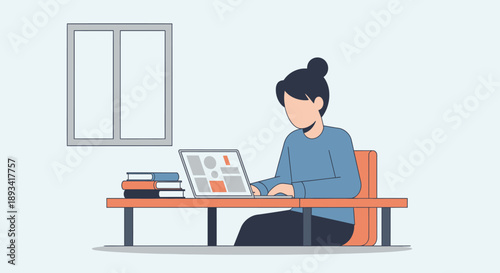 Woman Working on Laptop at Desk 2.