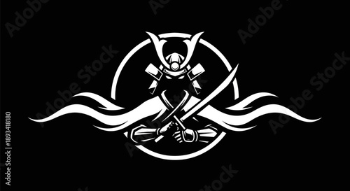 Samurai warrior silhouette on black