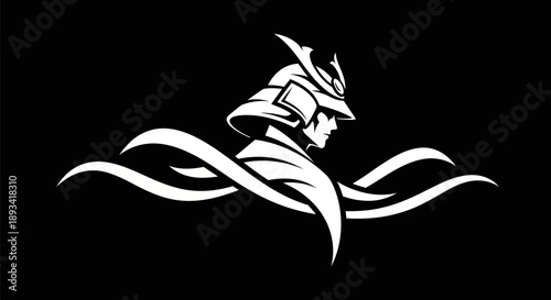 Samurai warrior silhouette on black