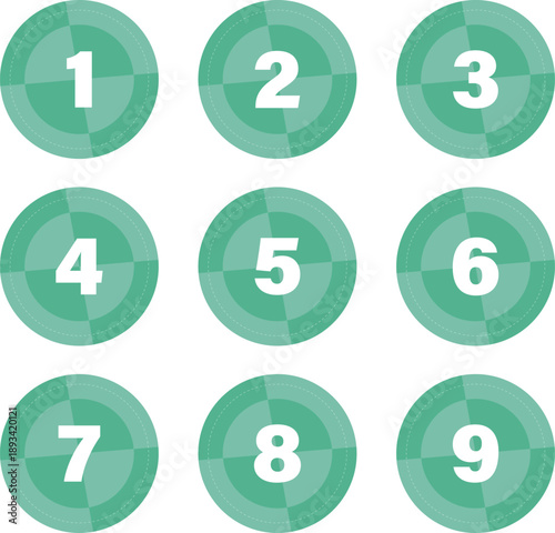 Green colored round 3D bullet icon set