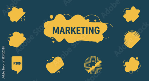Marketing Concept with Yellow Icons and Graphics.