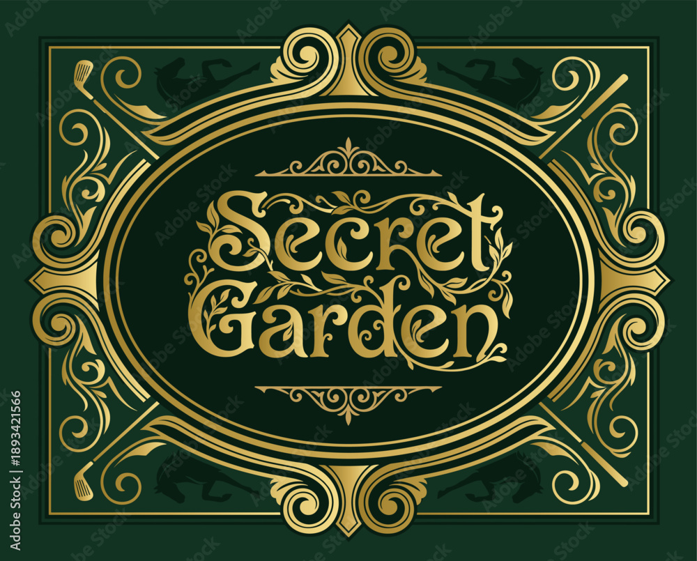 Fototapeta premium Ornate Golden Secret Garden Label