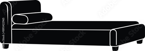 Modern sofa silhouette illustration, minimalist chaise lounge furniture icon, contemporary living room couch design, interior home decor concept, vector