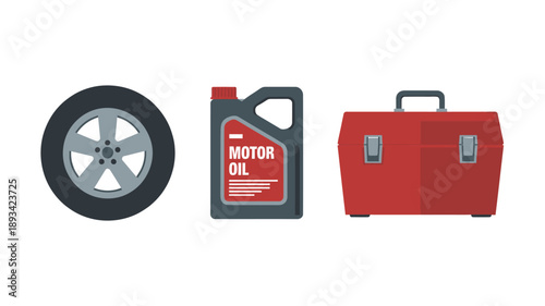 Car Maintenance Essentials in Flat Design with Bold Colors on White Background for Automotive Industry