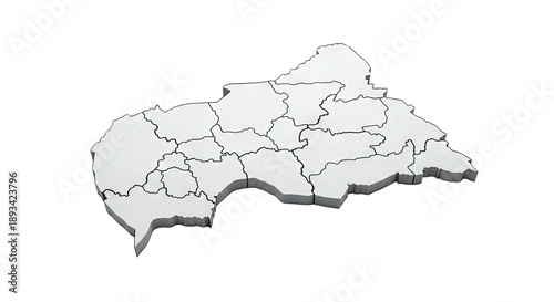 3D Map of Central African Republic with Provinces