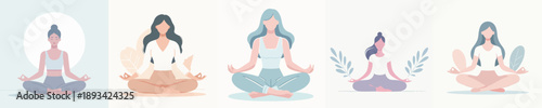 a woman meditating in a simple and minimalist flat design vector style