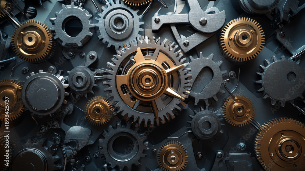 custom made wallpaper toronto digitalIntricate mechanism of interlocking metal gears and cogs in close-up, showcasing complex engineering and industrial machinery detail