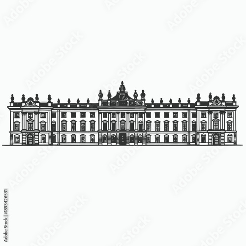 Palace of Versailles Outline Vector Illustration Minimal Monochrome Line Art