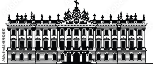 Palace of Versailles Outline Vector Illustration Minimal Monochrome Line Art