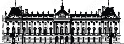 Palace of Versailles Outline Vector Illustration Minimal Monochrome Line Art