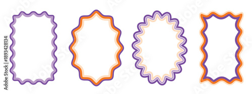  retro wavy pattern frame set scalloped ellipse and
