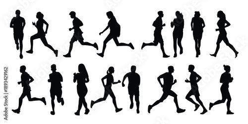 silhouette of people jogging icon illustration set bundles