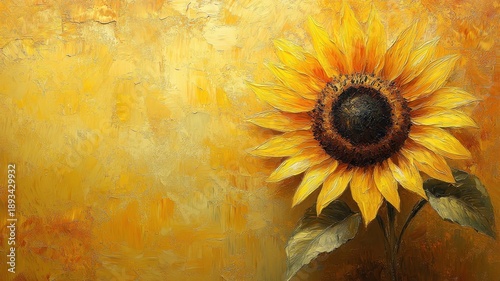 A sunflower depicted in oil painting style, with rich textures and vibrant yellows, offering a classic and timeless visual.