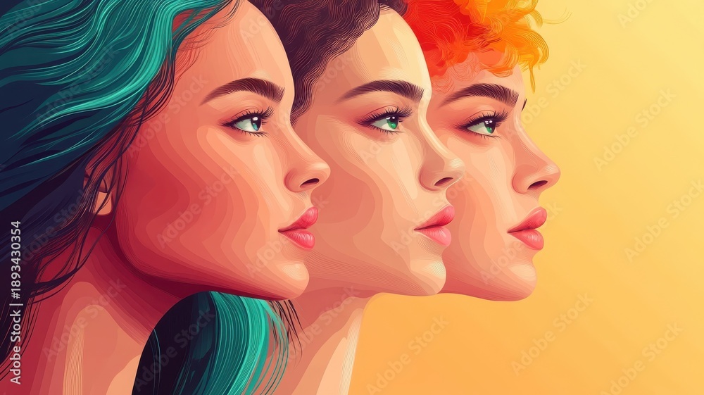 Fototapeta premium Bold flat design style illustration of women with skin, using clean lines and solid colors.