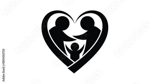 a family of three within a heart shape a loving silhouette