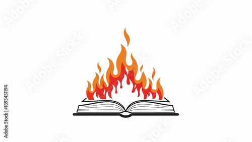 An open book with flames rising from its pages