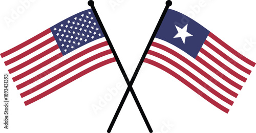 Crossed United States and Liberia flags illustration, international friendship and diplomatic partnership concept vector design