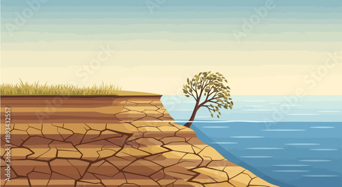 Climate change concept with tree on cliff edge