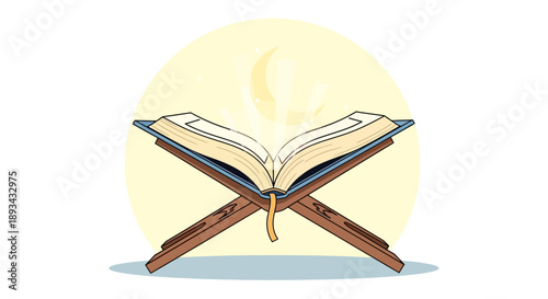 Holy book on wooden lectern stand.