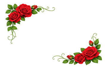 Red rose floral corner border element for romantic greeting card, wedding invitation, valentine, anniversary, or special occasion