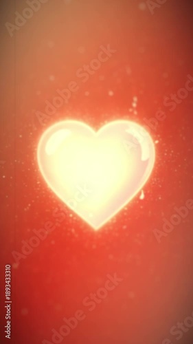A gentle motion graphic featuring a glowing, three-dimensional heart on a warm gradient background. Soft light, floating particles, and smooth animation create an atmosphere of love, warmth, and roman