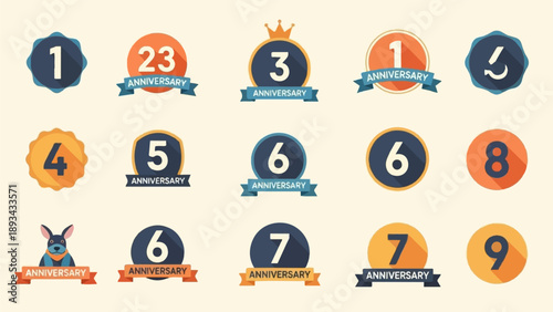 Collection of flat design anniversary badges with numbers
