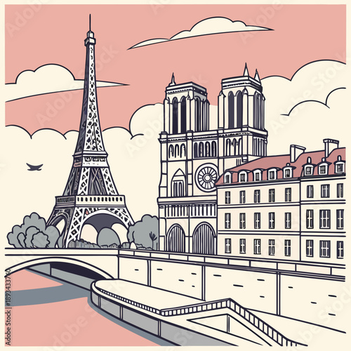 Barcelona Skyline Illustration: Architecture, Palm Trees, and Cityscape