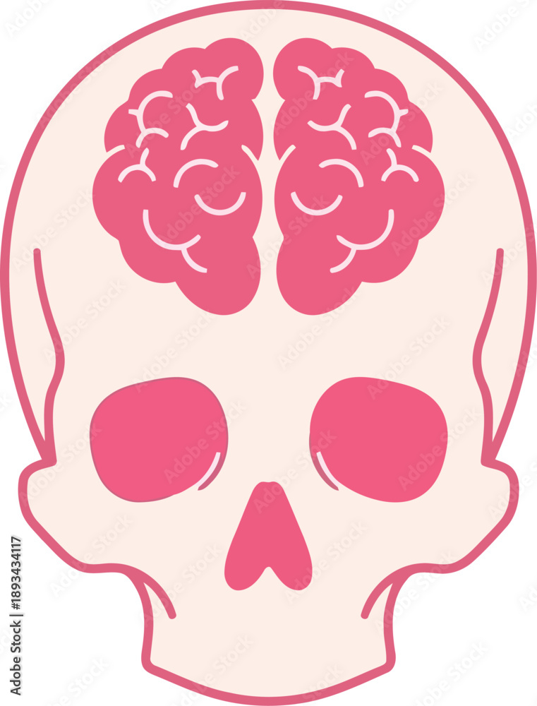 Fototapeta premium Vector Illustration of Human Skull with Brain Outline, Medical Anatomy Clipart for Education and Healthcare Design