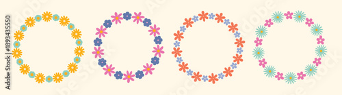set of groovy floral circle frames in a simple minimalist 
