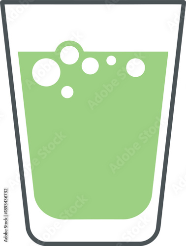 Minimalist Vector Illustration of Green Fizzy Drink in Glass, Refreshing Beverage Clipart