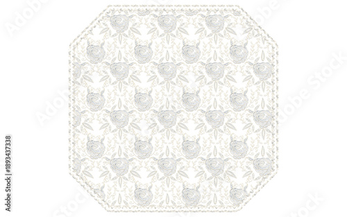 Beautiful floral lace label badge shape vintage element ornament, off white color, isolated with transparent background.