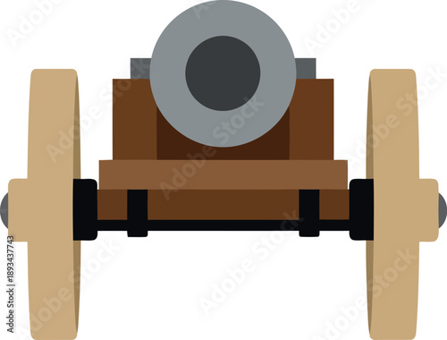 Flat Vector Illustration of Vintage Cannon with Wooden Wheels for Historical and Educational Design