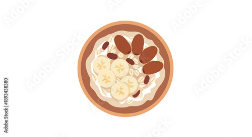 Delicious oatmeal bowl with sliced bananas and almonds on top