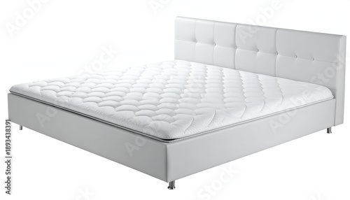 Wallpaper Mural A modern white bed frame with a button-tufted headboard and mattress Torontodigital.ca