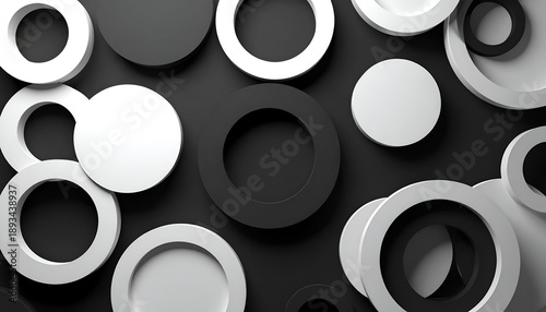 Wallpaper Mural Abstract black and white layered circles floating on a dark surface Torontodigital.ca
