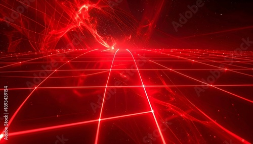 Wallpaper Mural Abstract grid in red with swirling energy above, in space Torontodigital.ca