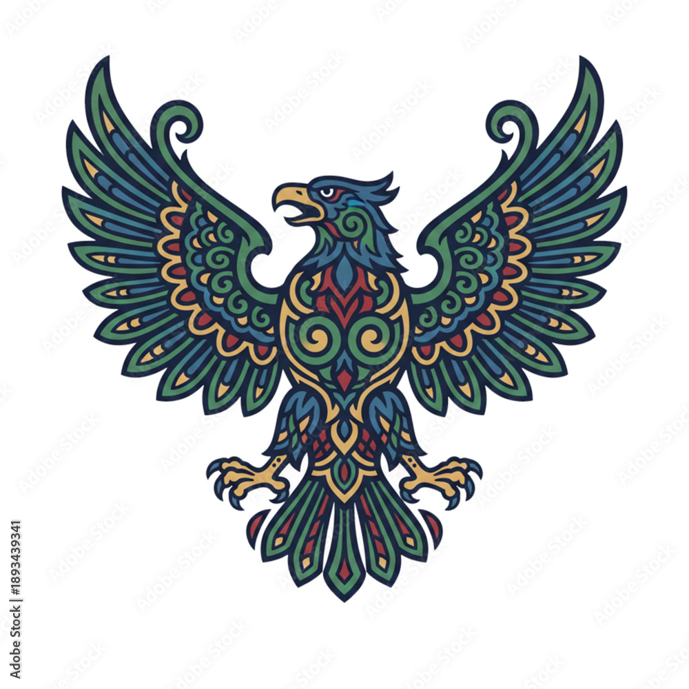Fototapeta premium eagle with decorative motif design, isolated on white background.
