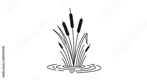 Black and White Illustration of Cattails.