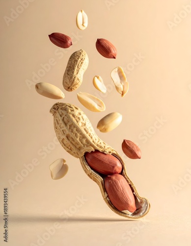 Wallpaper Mural Floating peanuts, shell cracked open, against a beige background Torontodigital.ca