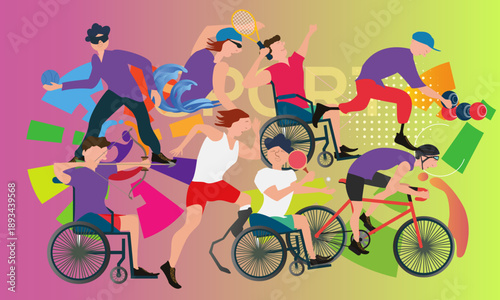 Graphic Of Disabled Athletes Player Sport Symbol/Icon Competition Flat Vector Illustration . vector For Banner Flyer Brochure. Para sport celebration game party 3rd on Asia