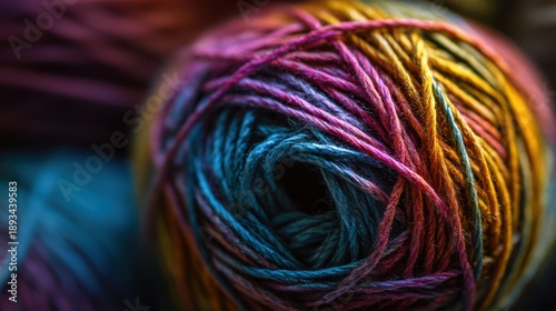 Soft Focus Macro of a Colorful Yarn Ball with Blurry Background wool knitting