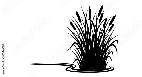 Cattail Plant Silhouette Illustration Isolated White.