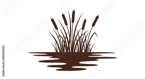 Cattails Growing in Water Illustration.