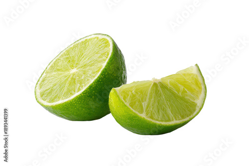 Two bright green lime wedges with visible pulp and rind on black background citrus fruit, Isolated On White Background, Png Transparent