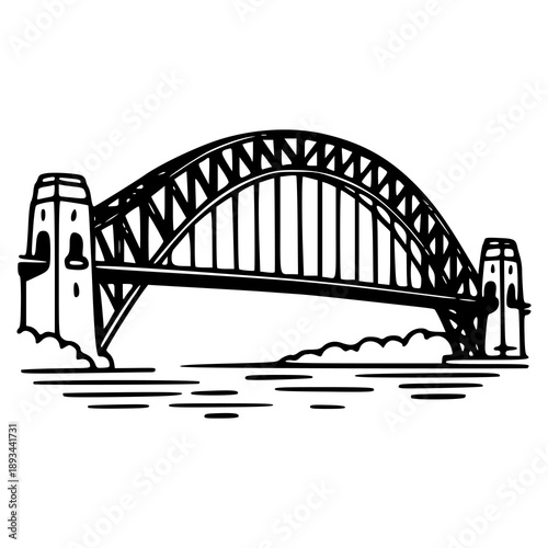iconic Australian architecture sketch of Harbour bridge over water
