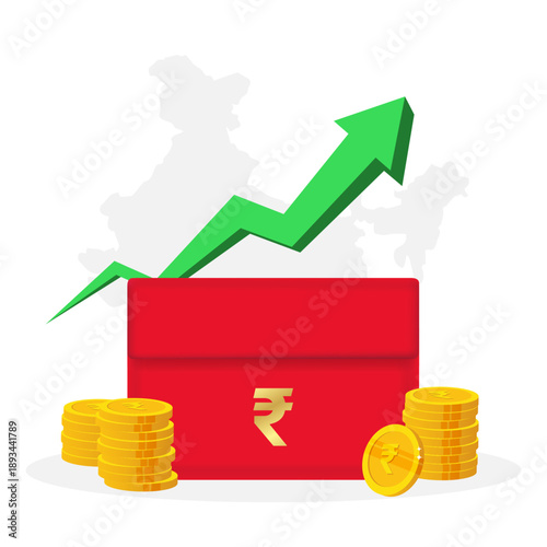 Indian Union Budget Economy Concept with Rupee Symbol and India Map Vector Illustration