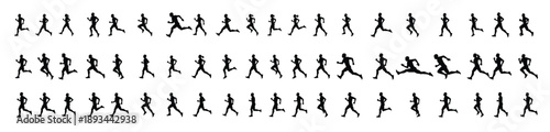 silhouette runners icon set in different running poses