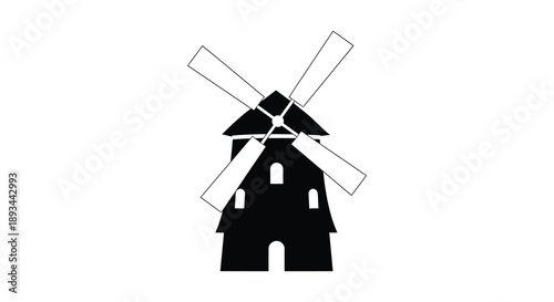 Minimalist black windmill graphic against a white background a striking silhouette