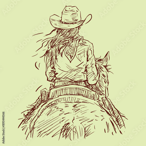 cowgirl on horseback vector for illustration decoration card