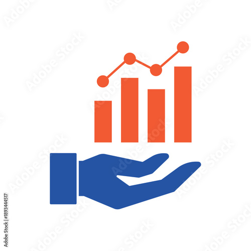 Simple Data Analytics icon with hand and bar chart for social media, app, and web design. Vector illustration, Eps 10.